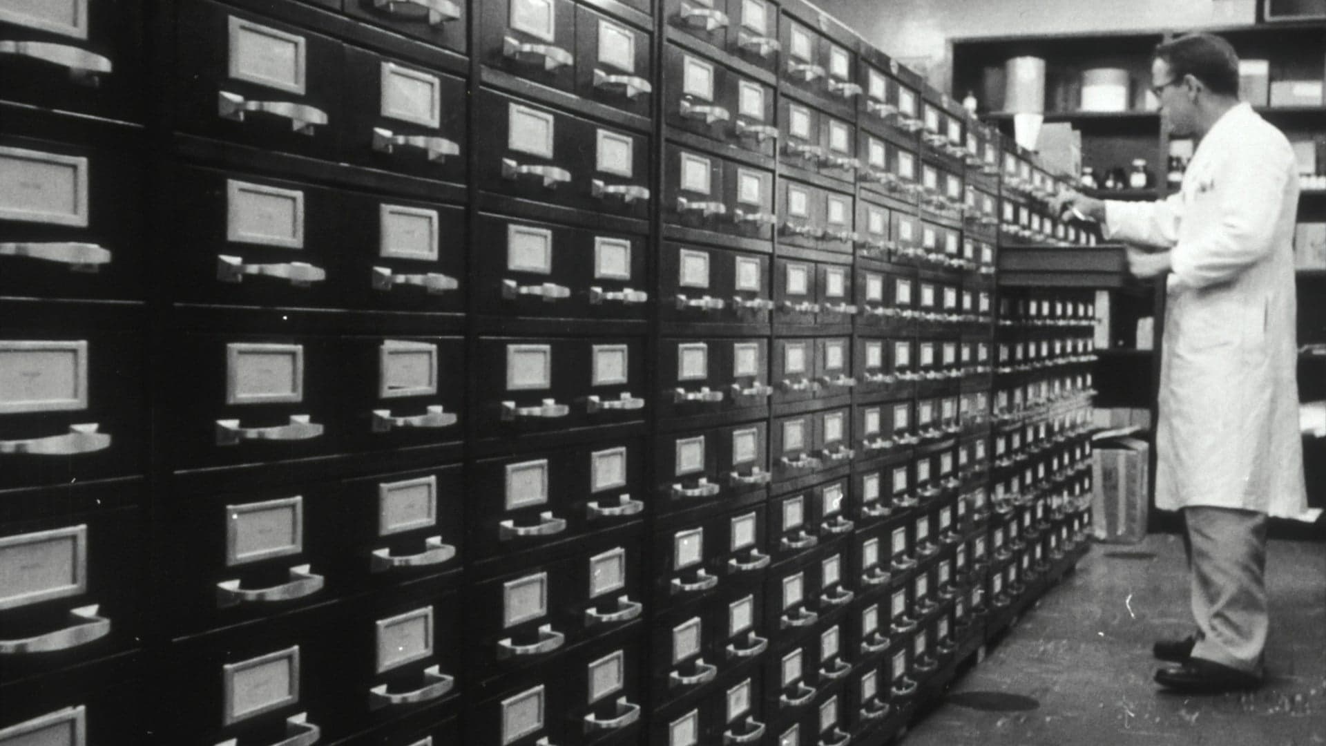 Rows of card-index cabinets in an archive